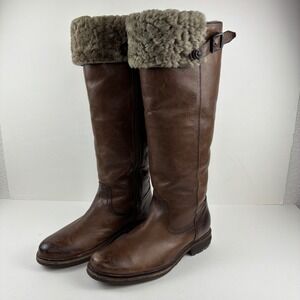 FRYE Mara Button Lamb Leather Shearling Lined Tall Over Knee Riding Boots 6 Lug
